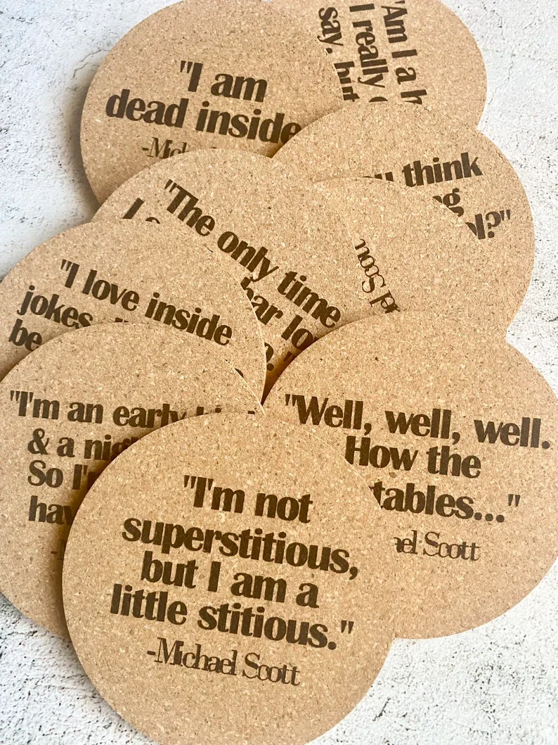 Set of Ten The Office Michael Scott Quote Cork for Newlyweds Birthday Housewarming Gift Present Room Decoration Friends Bride