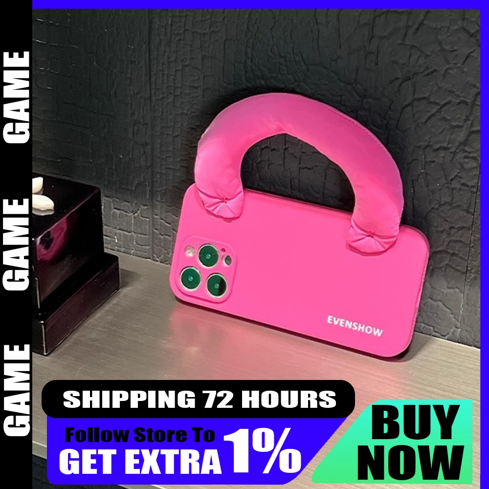 

EVENSHOW Liquid Silicone Phone Case with Wrist Strap for IPhone 16 Pro Max Series Anti-Drop Eco-Friendly Fashion Crossbody Pink