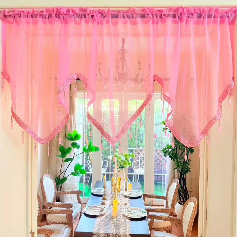 Mehrfarbiger Romantischer Herz-Spitzenvorhang mit Quasten und Perlen, Prinzessinnen-Stil Türvorhang für Schlafzimmer, Hochzeitsfeier