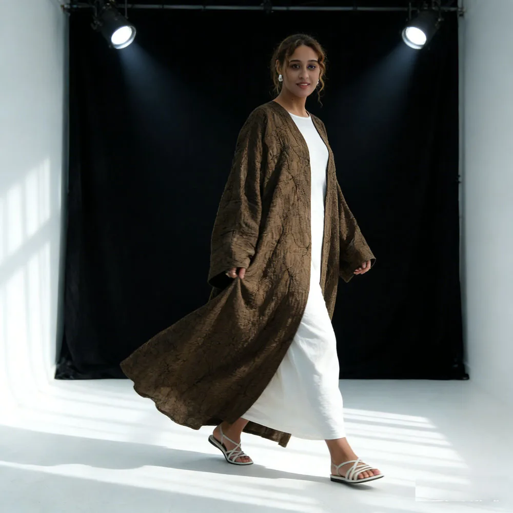 

Праздничное платье-абайя с принтом на Рамадан, открытое кимоно, мусульманское платье из Дубая для женщин, кардиган, джалабия, кебая, кафтан, исламская одежда для женщин Халат