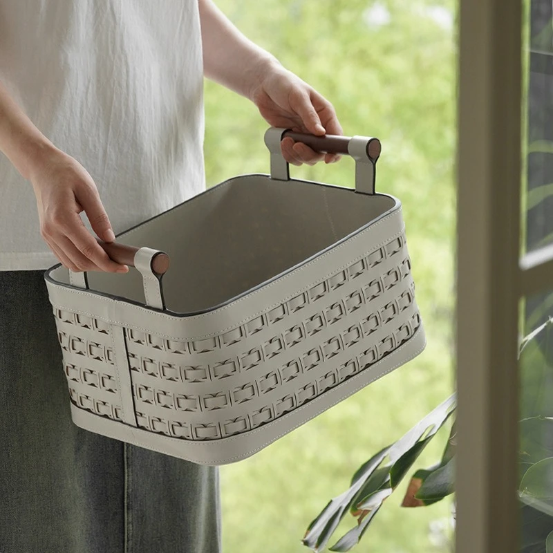 

Light luxury leather storage basket, hand-woven home living room storage