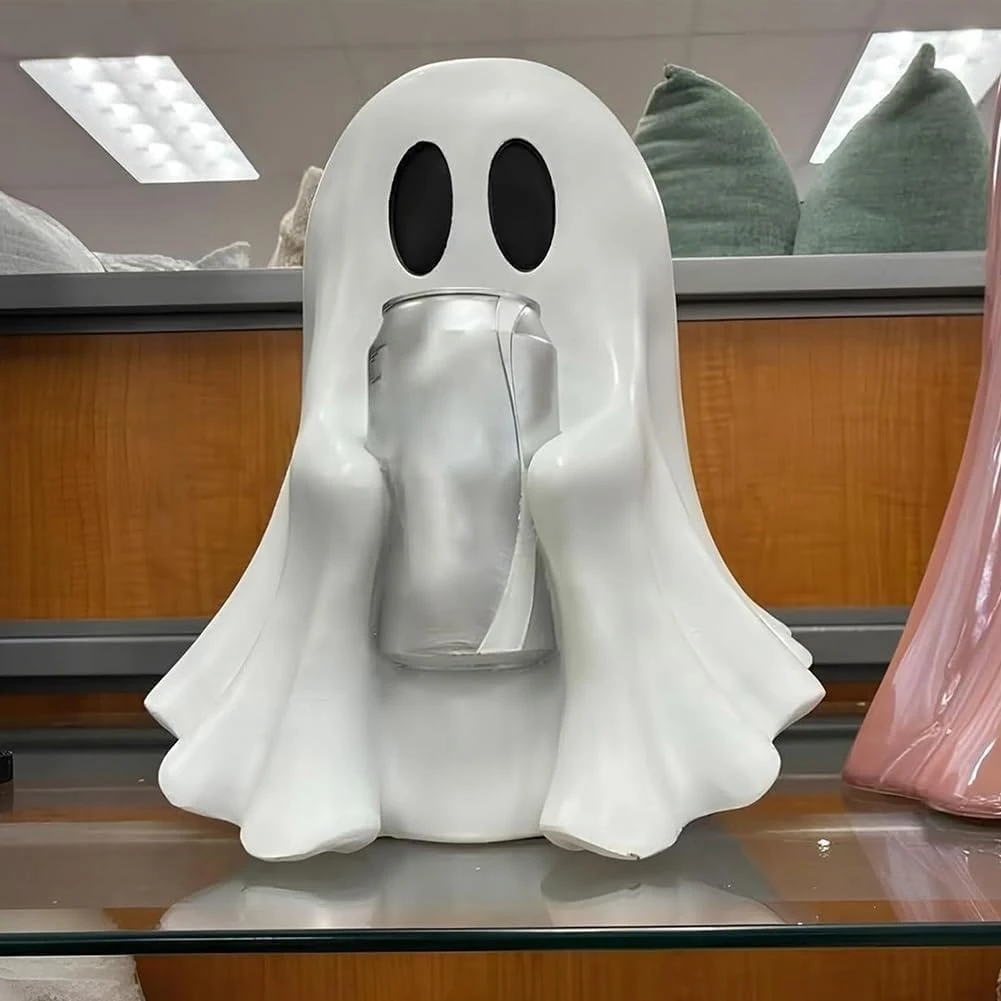 

Halloween Ghost Can Holder Cute Resin Ghost Drink Holder Stand Halloween Resin Ghost Beverage Rack for Halloween Home Party