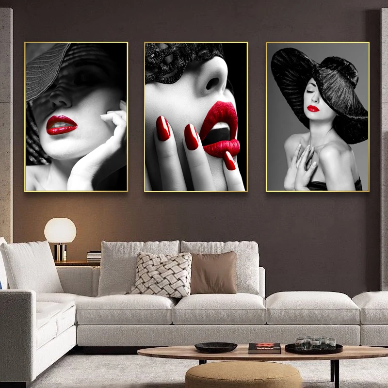 

Sexy Red Lips Woman Mural Print Fashion Woman Poster Canvas Art Beauty Wall Picture Painting Modern Home Decoration