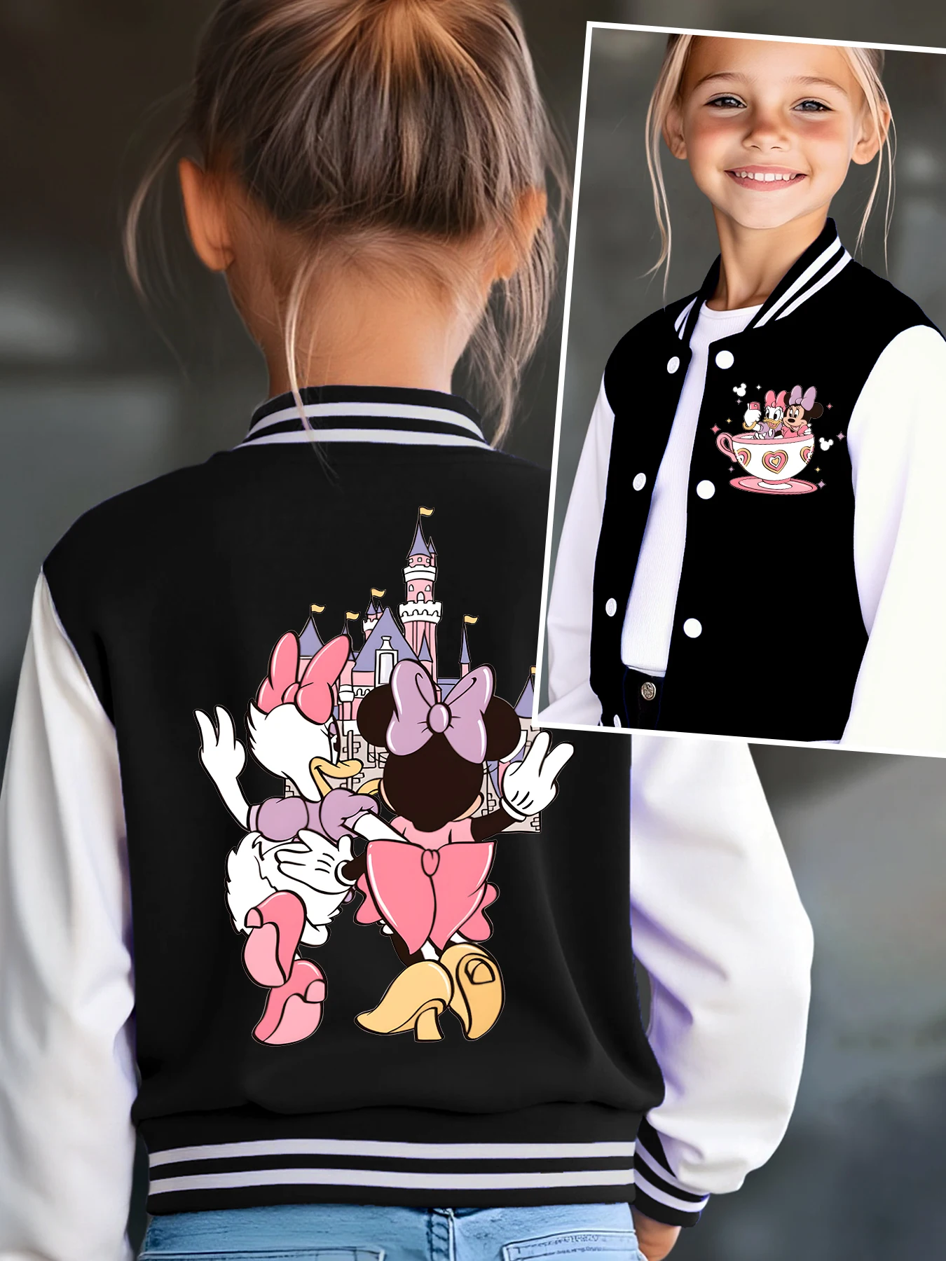 Модная бейсбольная куртка Disney, подходящая для повседневной спортивной и повседневной одежды, с принтом милого рисунка Минни, хороший подарок.