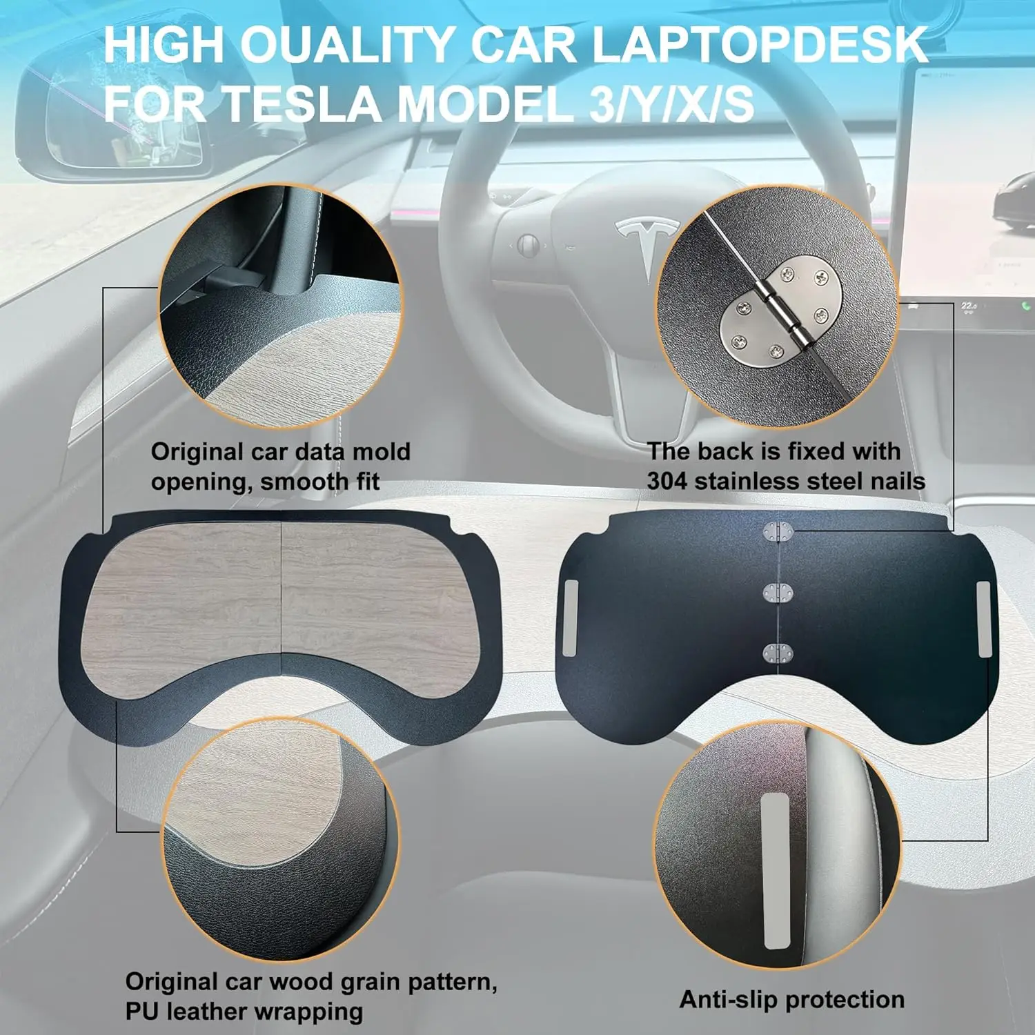 Mesa para ordenador portátil de coche Tesla Model 3 Model Y, bandeja para mesa de comedor de coche, bandeja plegable multiusos para coche Tesla de gran tamaño