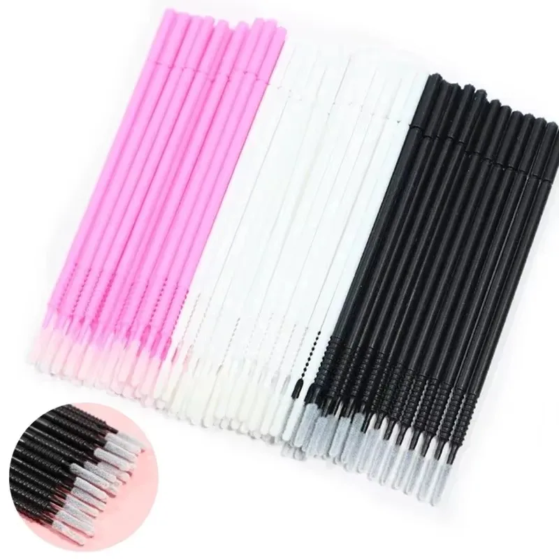 100Pcs/Pack Disposable Microbrush Applicator Eyelash Mascara Glue Cleaning Brush Makeup Tools Long Head Bendable Micro Brushes