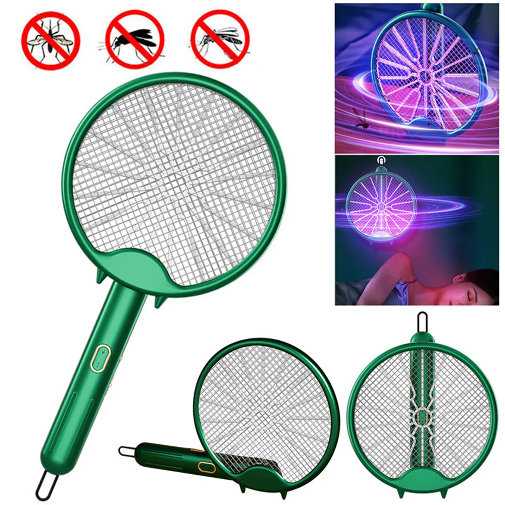 3 In 1 Electric Mosquito Racket Mosquito Killer Lamp USB Rechargeable Foldable Mosquito Swatter Fly Swatter Repellent Lamp