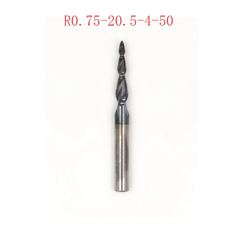 

R0.75*D4*20.5*50L*2F HRC55 Tungsten solid carbide Coated Tapered Ball Nose End Mills CNC milling cutters wood knife tools