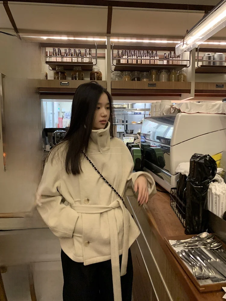 

YOKLASS Women's Woolen Jaet Stand Collar Loose Casual Korean Sle Warm Thiened Autumn Winter Outerwear Coat