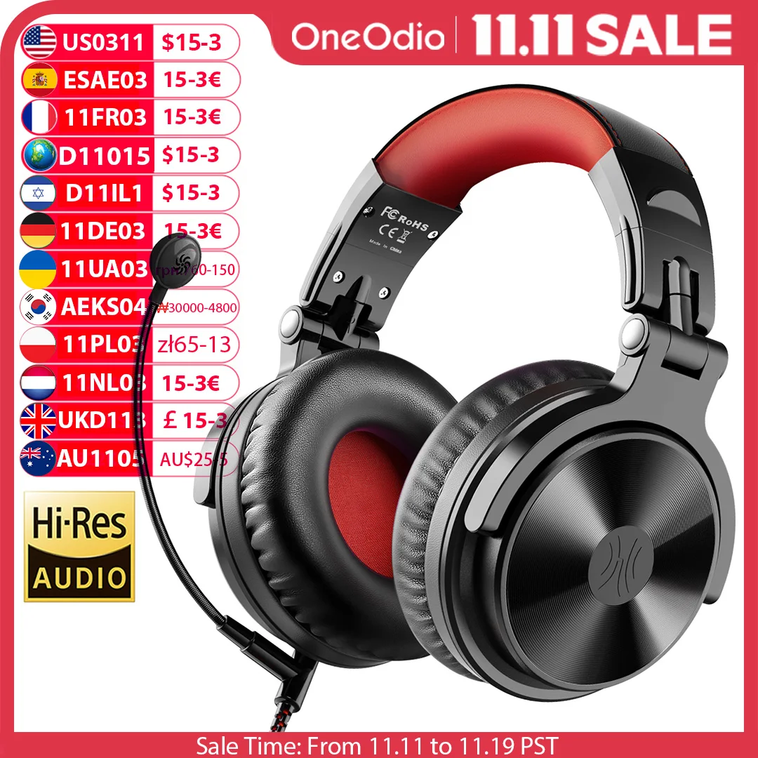 Oneodio Cuffie Bluetooth 5.2 senza fili 110 ore + Cuffie da gioco stereo cablate con microfono ad asta per telefono Computer PC Gamer