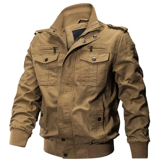 

Men Vintage Pocket Stitching Button Zipper Cardigan Coat Autumn Winter New Jacket Men's Long Sleeve Stand Collar Workwear Jacket