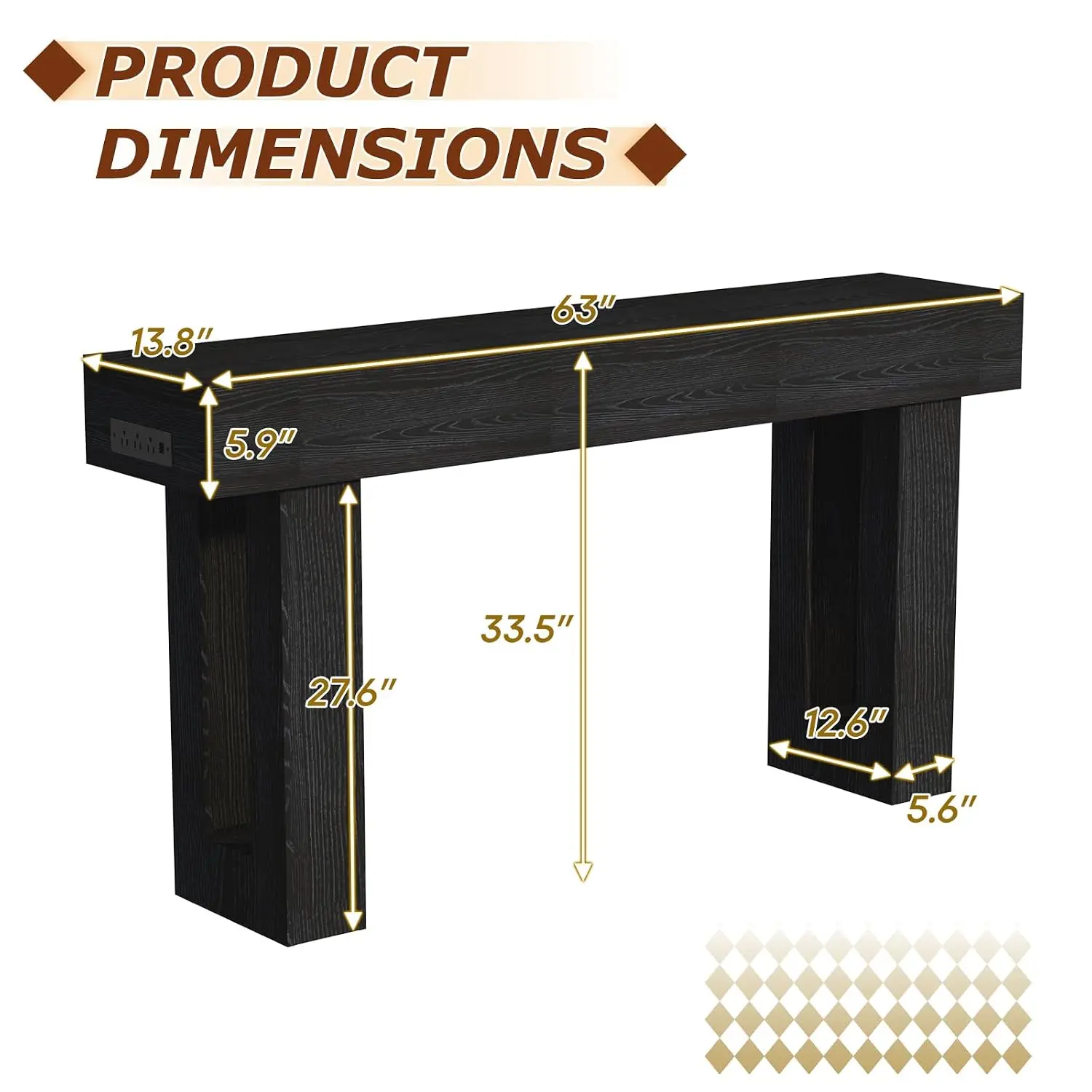 Wooden Console Table with RGB Lights & USB Outlet, Narrow Entryway Sofa Table for Hallway Living Room Entrance, Customized