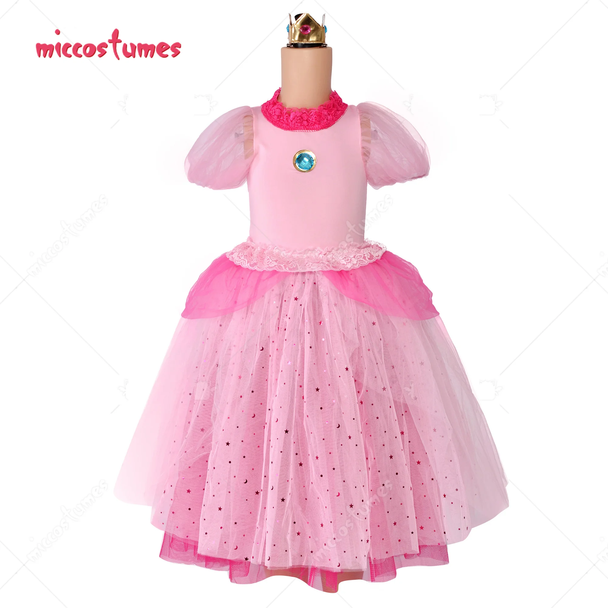 

Miccostumes Child s Peach Costume for Halloween Kawaii Princess Dress for with Crown