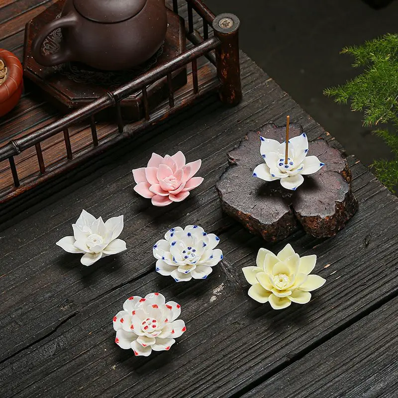 

Ceramic Lotus Incense Burner, Line Incense Stand, Aromatherapy Home Landscape Decoration