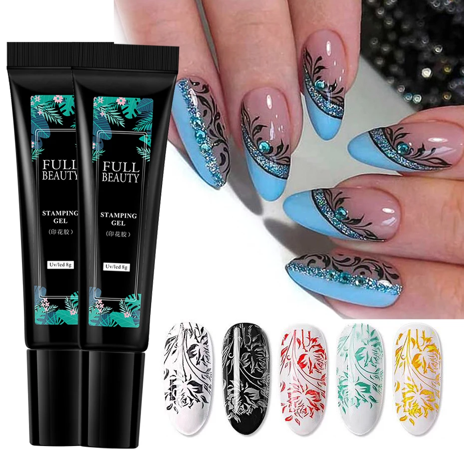 8ml Black White Gel Nail Stamping Polish Hybrid Semi-permanent Transfer Varnish Nails Art Template Manicure Accessories BE1793-1