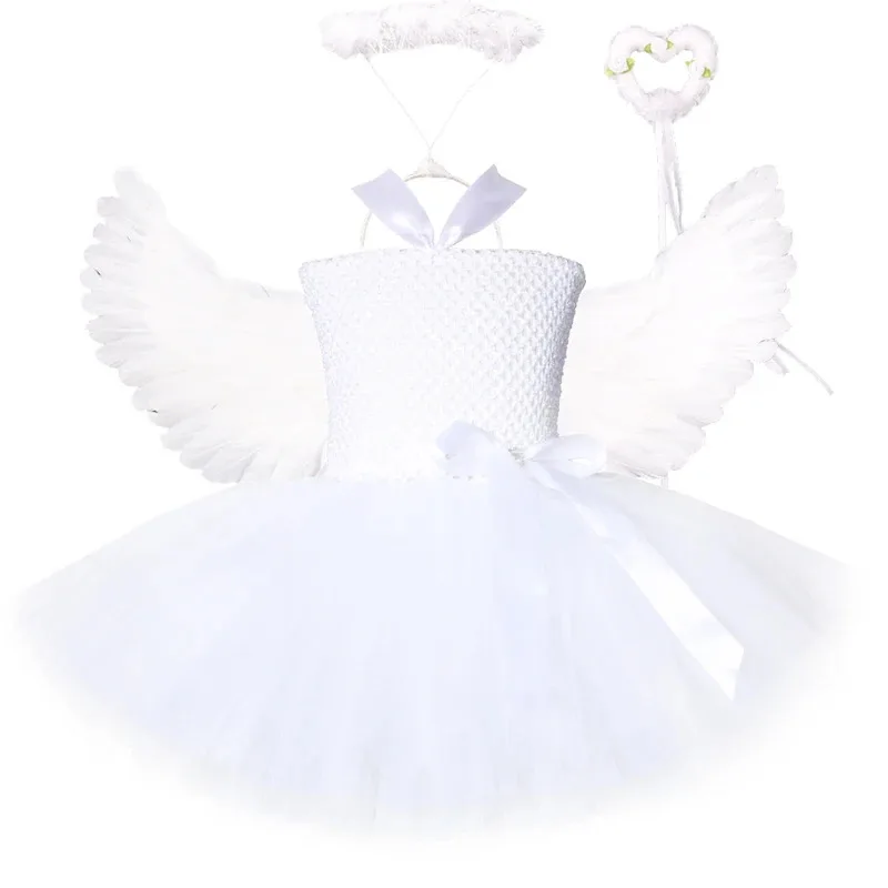 

White Angel Tutu Costume for Girls Princess Fairy Cosplay Dress with Wings Halloween Costumes for Kids Girl Clothes Outfit 1-14Y