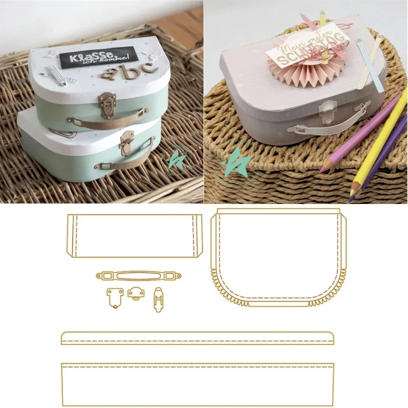Koffer mit Schlossverschluss, Metall-Stanzformen, Scrapbook, Tagebuch, Dekoration, Schablone, Prägevorlage, DIY, Grußkarte, handgefertigt