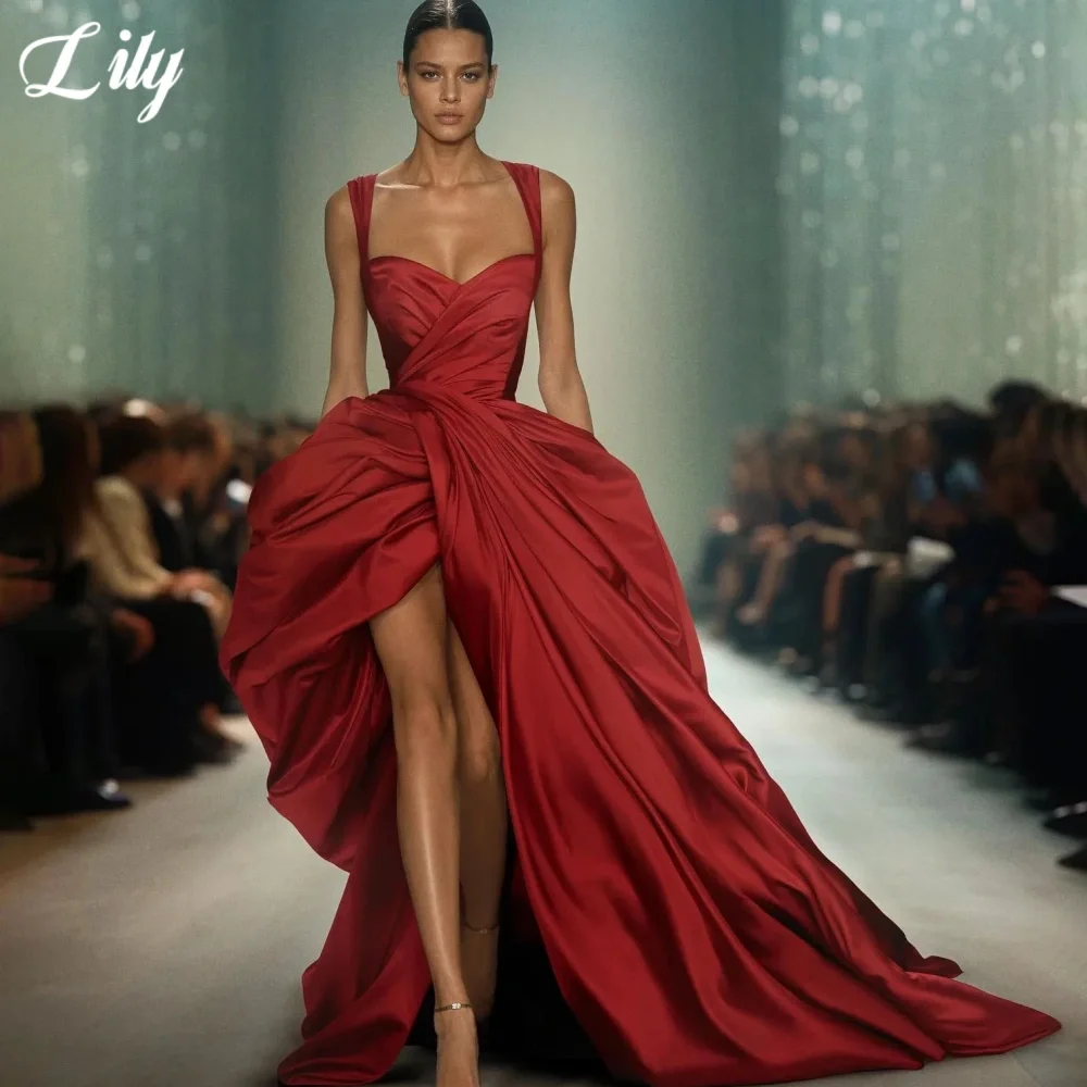 Lily Red Elegant Prom Dress Sweetheart Sleeveless Special Occasion Dresses for Woman Satin High Split Formal Gown robes du soir