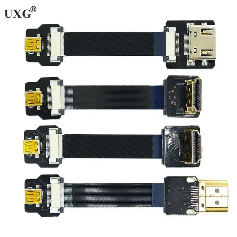 Conector Micro HDMI de 90 grados, Cable plano Flexible, Mini Cable de cinta Micro HDMI FFC de 20 pines para Dron Gopro DSLR, Kit de cardán