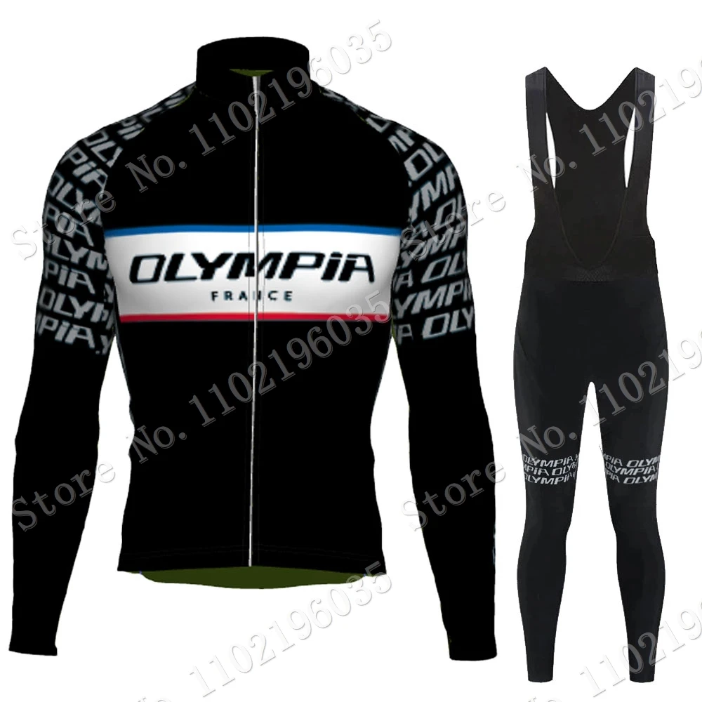 

Трикотажный комплект для велоспорта Maillot Olympia France Team 2023, летняя мужская одежда с длинным рукавом, костюм для горных велосипедов, дорожных брюк, нагрудник