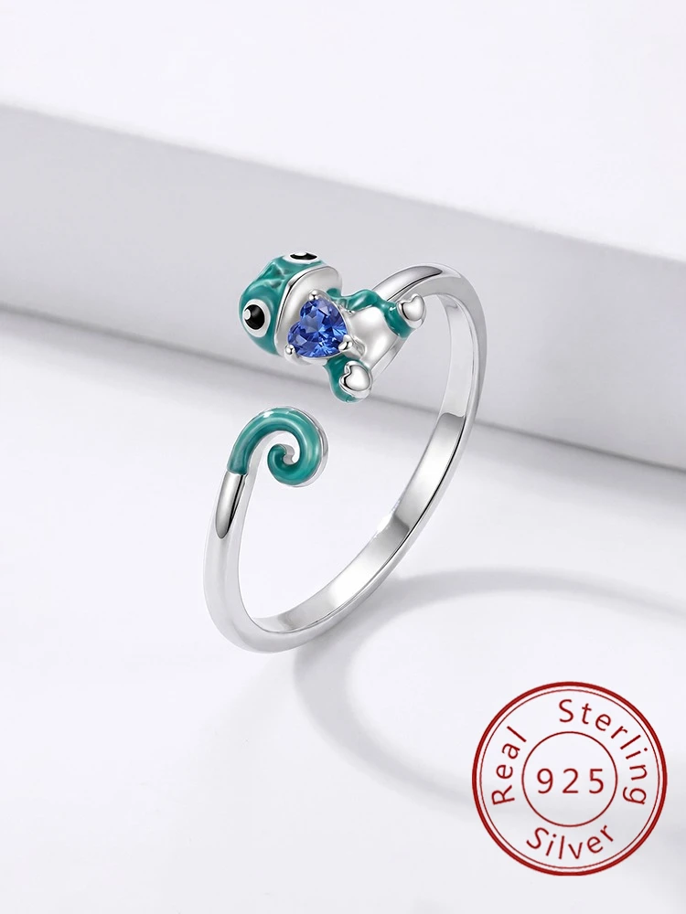 925 Sterling Silver Love Heart Changing Lizard Adjustable Ring For Women Party Anniversary Daily Wear High Quality Fine Jewelry