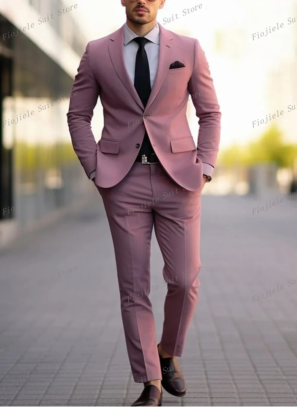 

Pink Men Tuxedos Business Suit Groom Groomsman Prom Wedding Party Formal 2 Piece Set Jacket And Pants