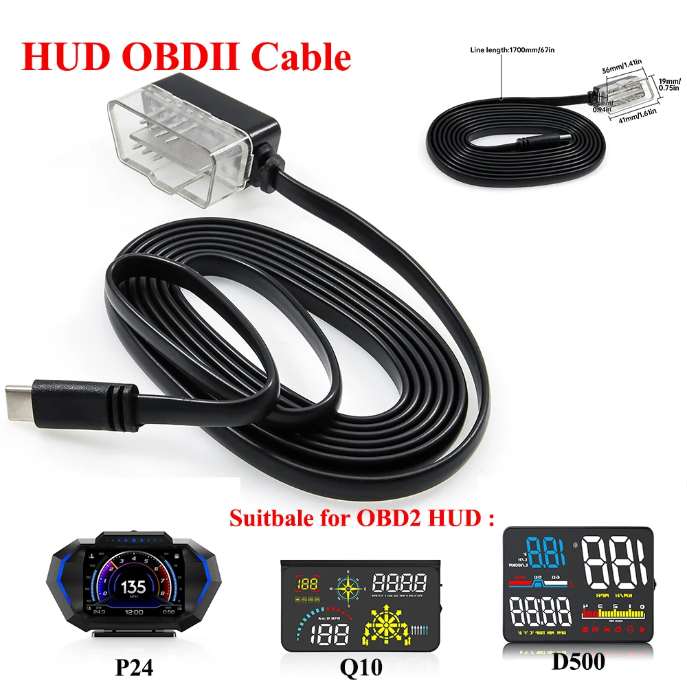 For HUD P24 Car Head Up Display Cable Type-C Connecting Cable OBDII Adapter Driving recorder Cable Automobile Accessories