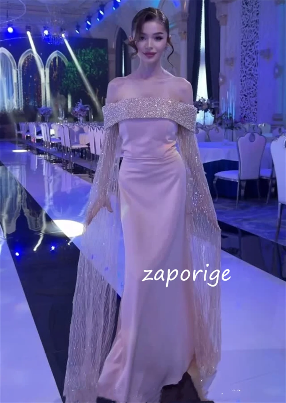 Customized Elegant Jersey Sequined Pleat Mermaid Off-the-shoulder Long Dresses Bespoke Occasion High Quality