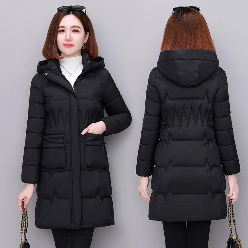 Women\'s Clothing Winter Hooded Warm Coat Slim Comfort Casual Jacket Female Overcoat Medium-long Parkas Mom Fashion Outerwear