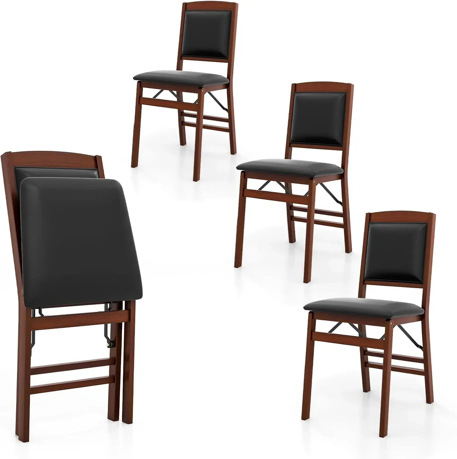 Dining Chairs Set of 4, Foldable Wood Kitchen Chairs with Padded Seat, Solid Wood Frame, Max Load 400 Lbs, No Assembly