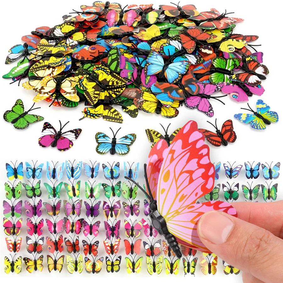 12/24pcs Butterfly Fridge Magnet, PVC 3D Fridge Magnetic Sticker, Removable Wall Decal, Home Kitchen Wedding Party Decor XJM