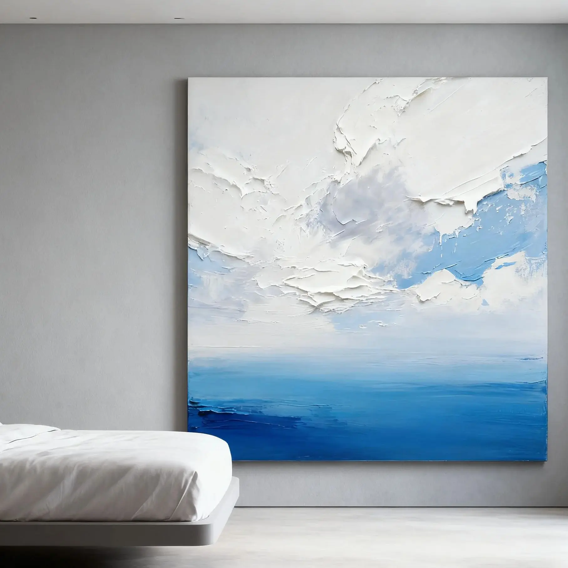 Hand Painted Blue Sky Abstract Landscape Texture Thick Painted Knife Painting Modern Wall Art