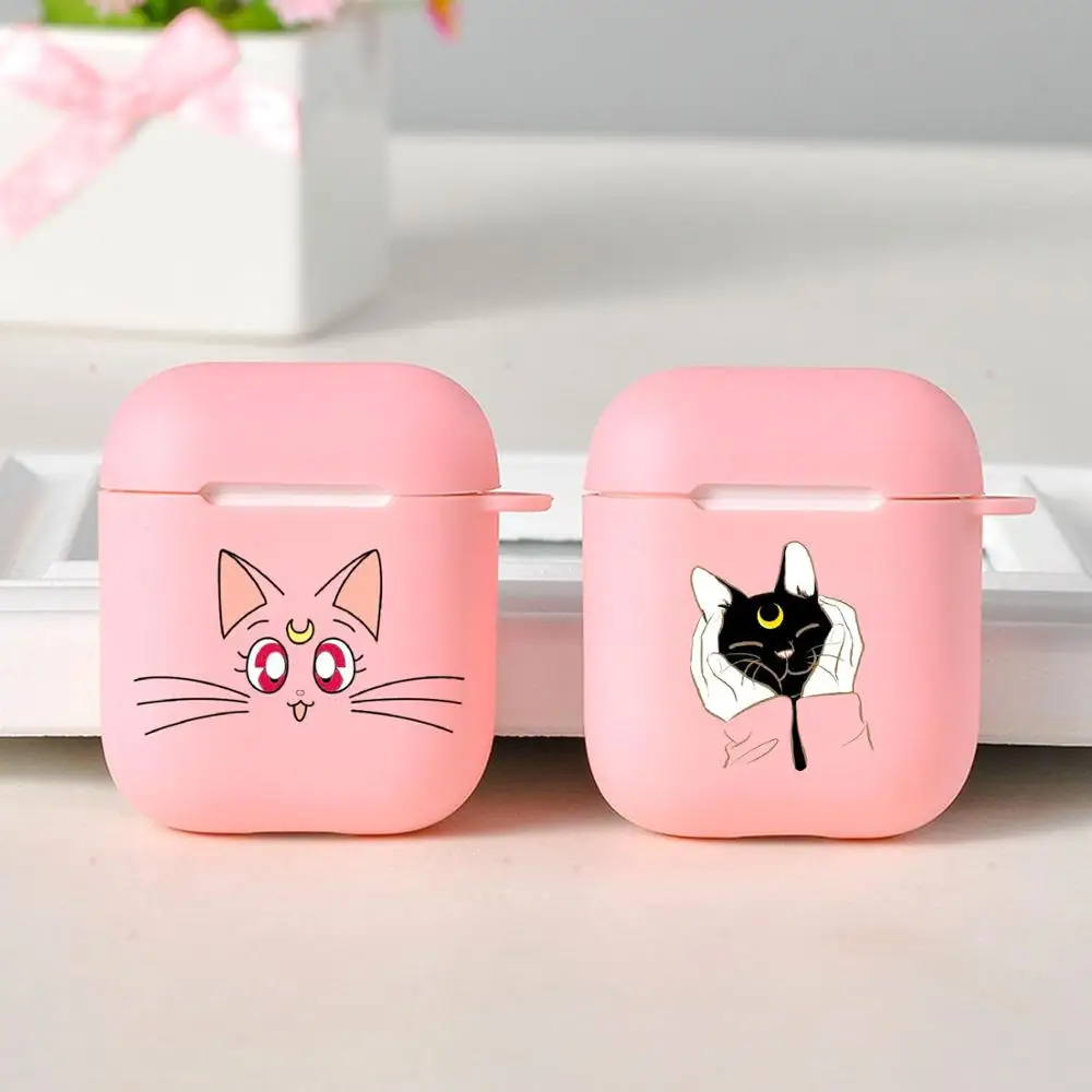 Sailor Moon Airpods 2 3 4 Case PINK Silicone Cartoon Pink Cover For Air pods Pro 2 Cute Case Headphone Case Japan Anime Cats