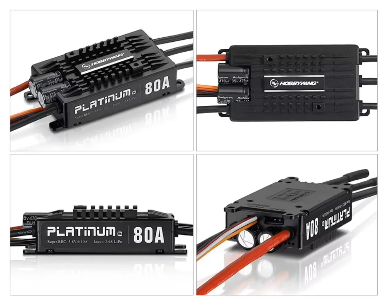 오리지널 Hobbywing 플래티넘 프로 V4 80A 3-6S Lipo BEC 빈 몰드 브러시리스 ESC, RC 드론 항공기 헬리콥터용, 1 개