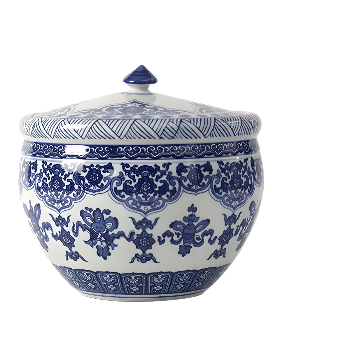 Jingdezhen Retro Chinese Blue-and-White Porcelain Tea Canister Storage Tub with Lid for Home Decor Friend Gift
