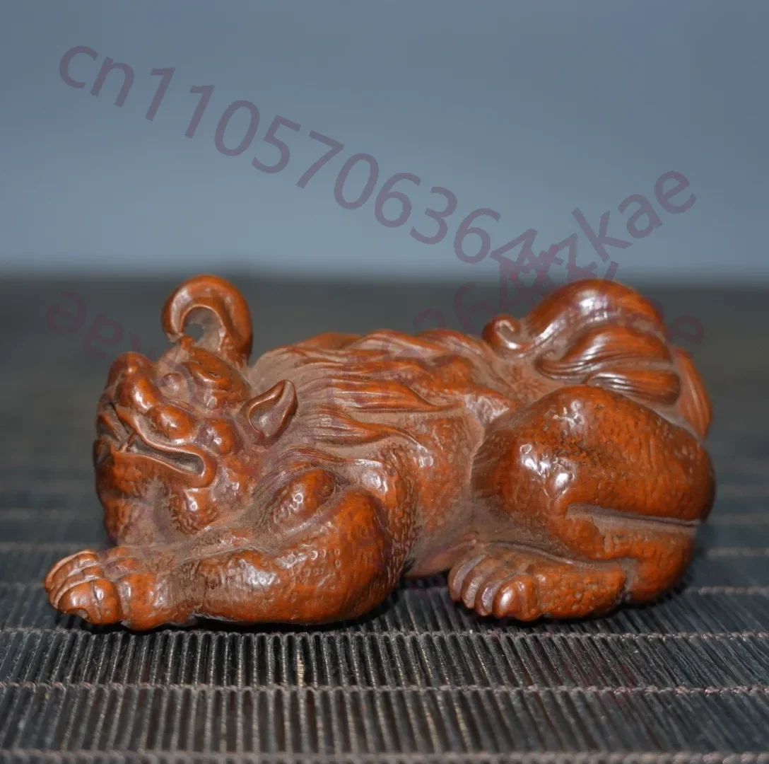 Collect Antique Wood Carvings Hand Carved Pixiu Handlebars Statue Ornaments