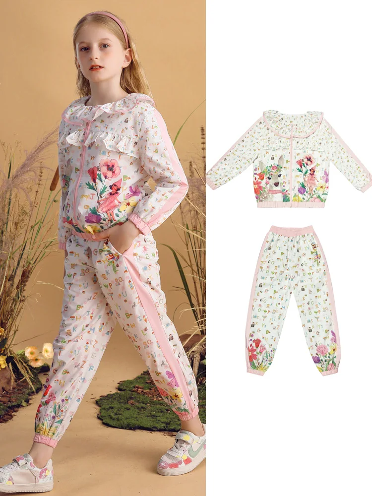 

Cute Ruffled Long Sleeve Top and Printed Pant Set Girl Outfit