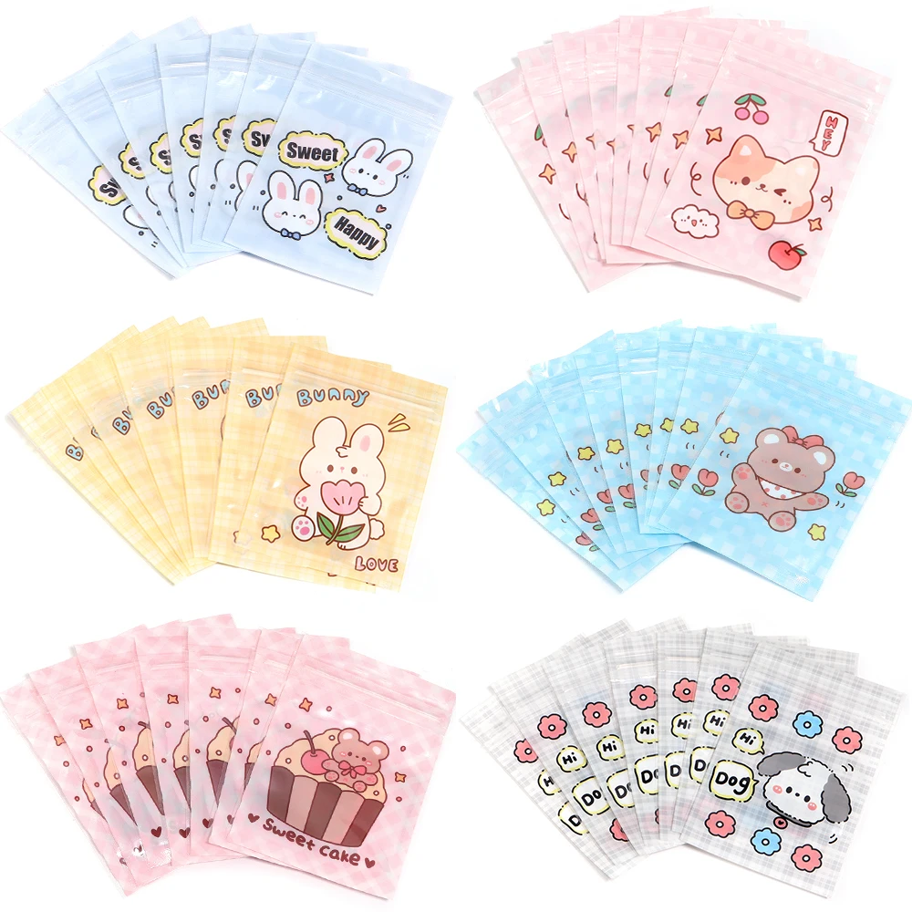 20Pcs 7.5×11cm Color Clear Plastic Gift Bag Cartoon Animal Pattern Packaging Zipper Opp Bag Diy Jewelry Storage Display