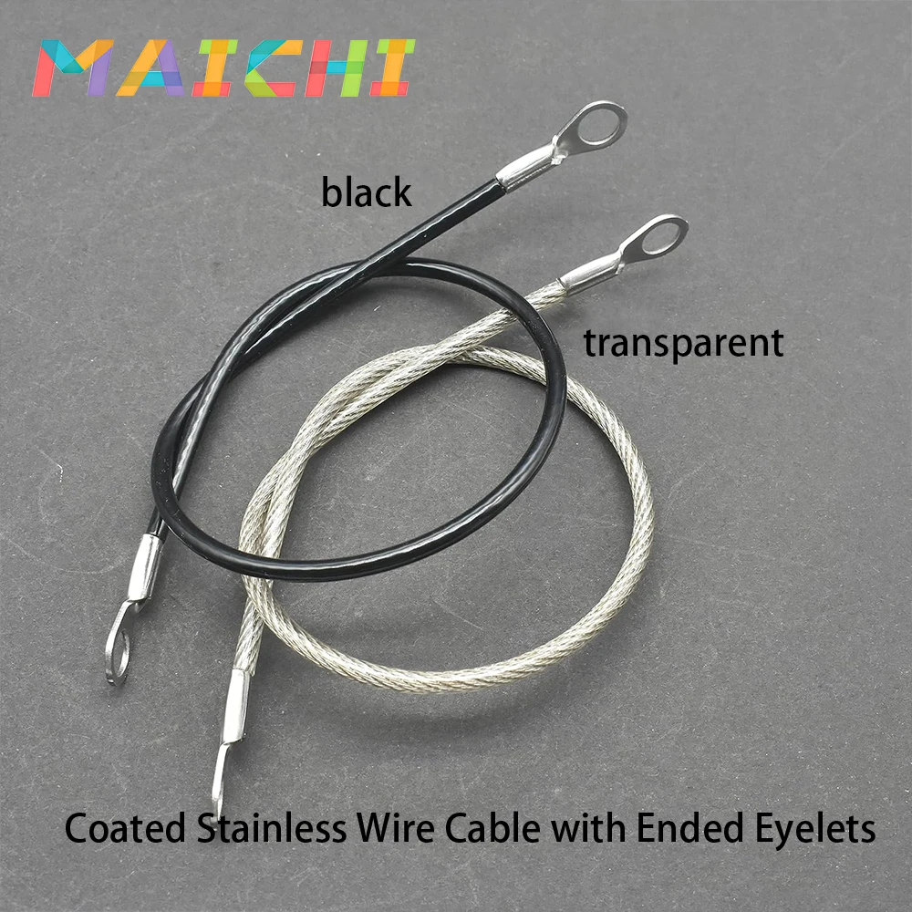 1.5-3mm PVC Coated Stainless Steel Cable With Eyelets Short Wire Rope Lanyard Lock Security Chain Link, Black&Transparent 4PCS