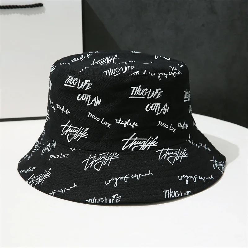 Outdoor Bucket Hats for Women Brim Foldable Bucket Hats Double-sided Wear Bucket Hat Men Women Graffiti Letter Outdoor Sun Hats