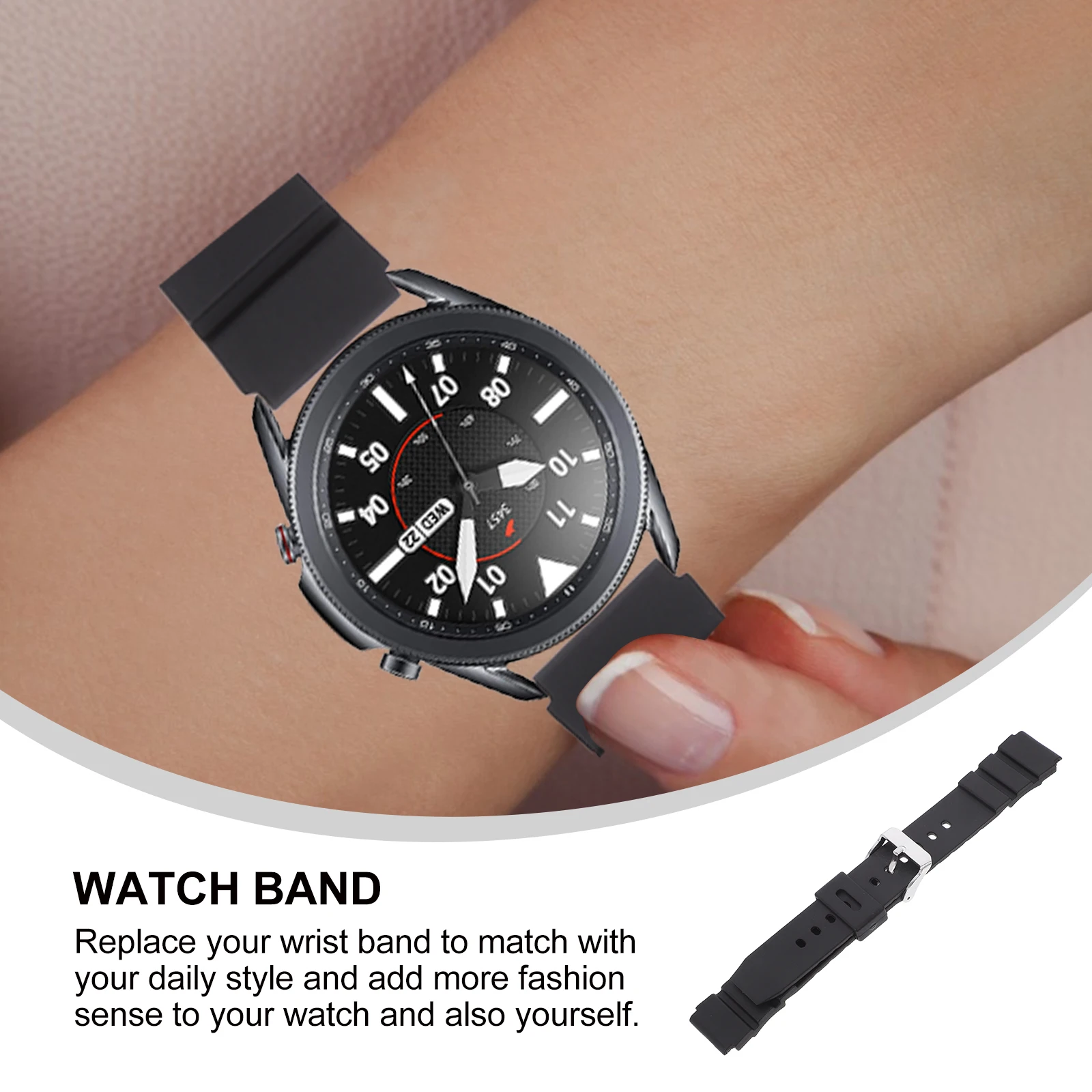 

Silicone Watch 20mm Waterproof Strap Replacement Smooth Texture Stainless Steel Clasp Fit Watch Band Most Watches