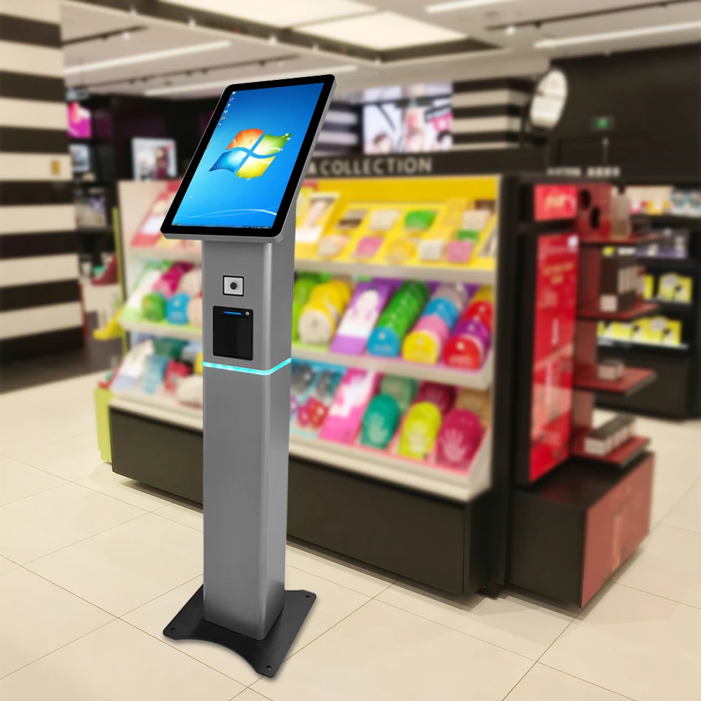21.5 inch standing floor self-service kiosk card, QR code, printer, face, fingerprint self-service kiosk machine cash payment ki