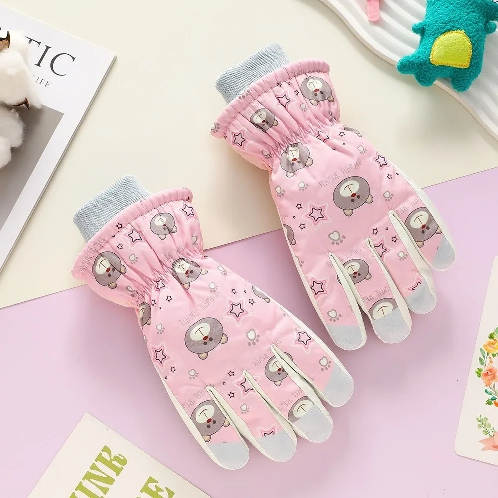

New Cute Bear Ski Gloves Plush Windproof Cycling Mittens Warm Coldproof Full Finger Gloves Autumn and Winter
