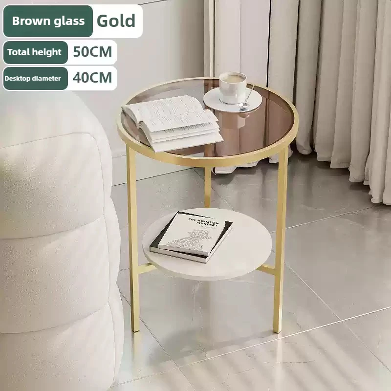 Luxury Double-Layer Side Tables  Round Glass & Slate Coffee Table  Scratch-Resistant Nordic Mobile Accent Table Small Tea teapoy
