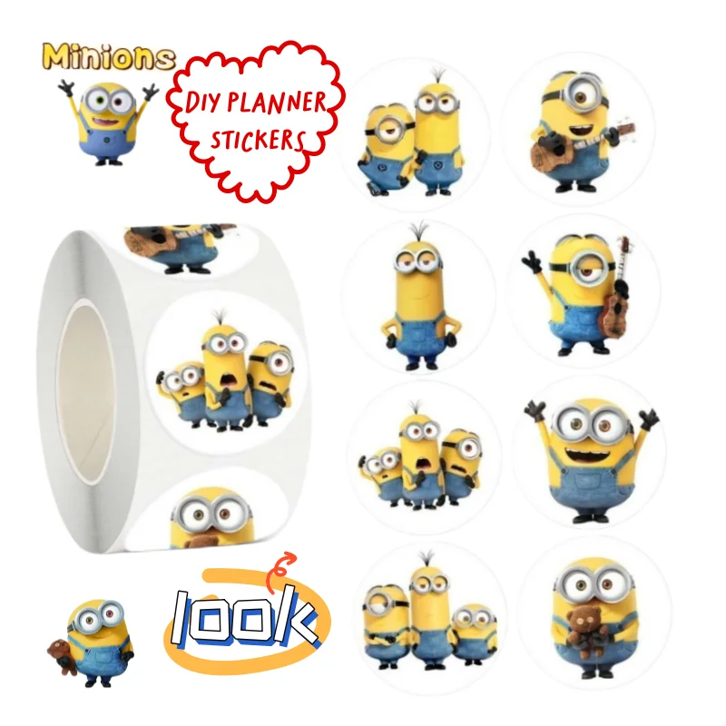 

Minions Roll Sticker High Color Value Student DIY Hand Account Decoration Creative Personality Sealing Label Sticker Award Gift