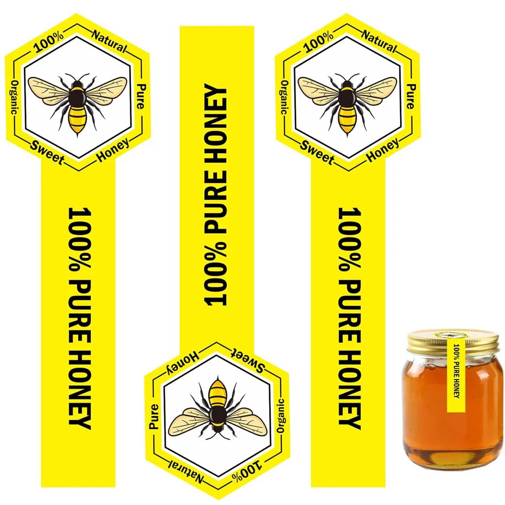 Tamper Proof Pure Honey Stickers 1.5x4Inch Tamper Evident Seals Labels Honey Stickers for Honey Jars Bottle Lid Labels 500Pcs