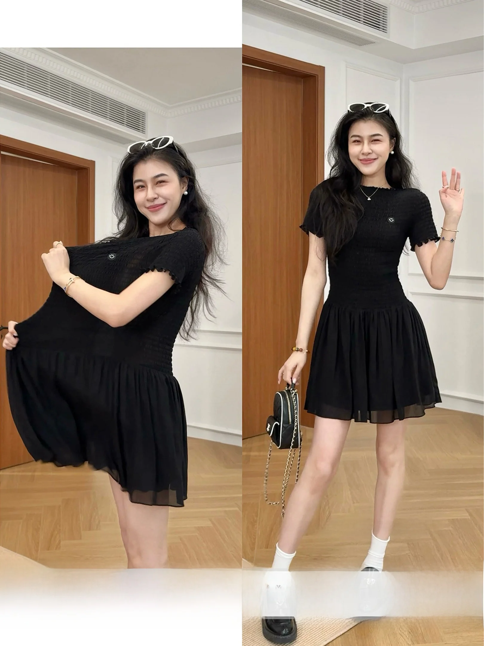 

Zhang a Xing Misty Black Dress Hepburn Swan High Elastic Splice Slimming Waistcoat Dress Women's Fashion Spring Set