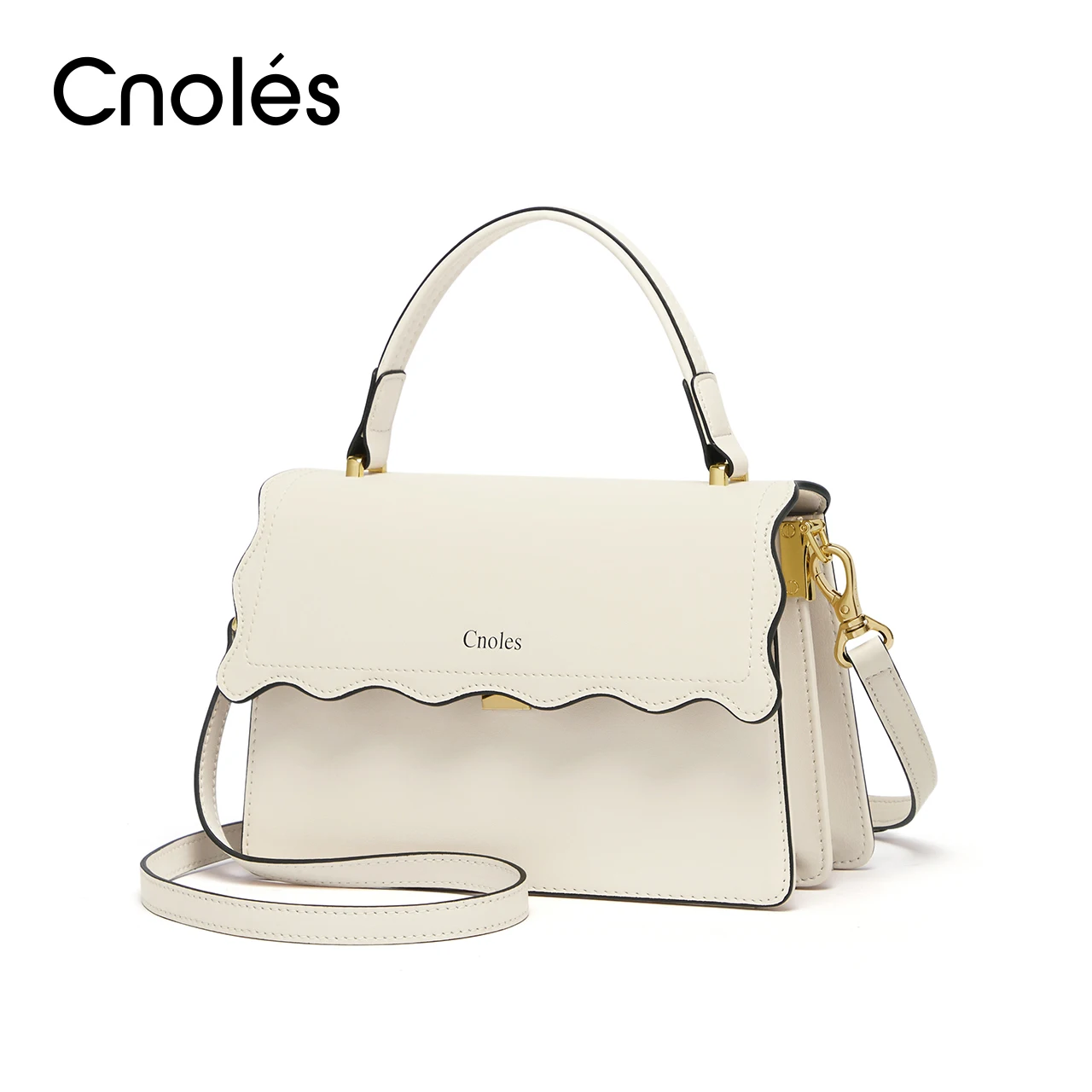 Cnoles-Bolso de hombro con patrón de pétalos para mujer, bandolera de marca de lujo, color blanco roto, a la moda