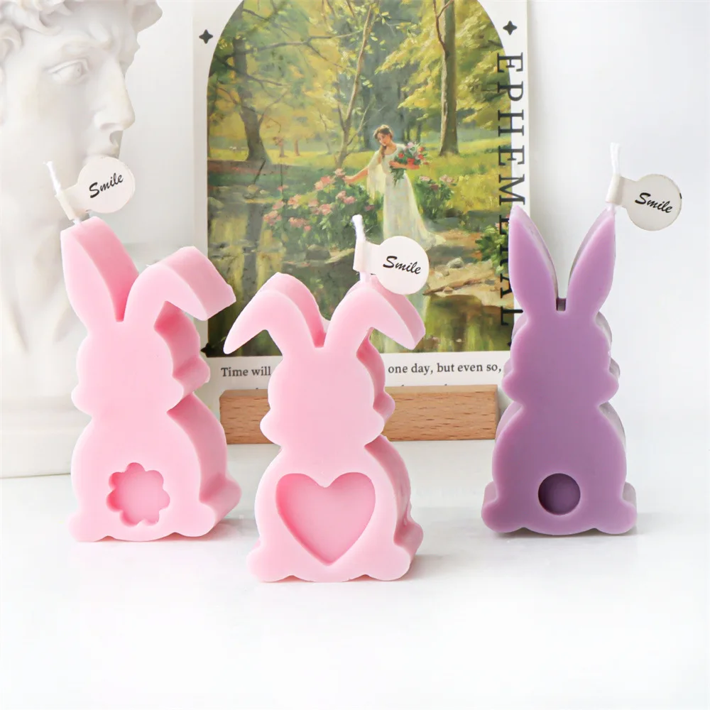 Easter Relief Flower Rabbit Silicone Candle Mold DIY Animal Aromatherapy Plaster Bunny Candle Mold Home Decoration