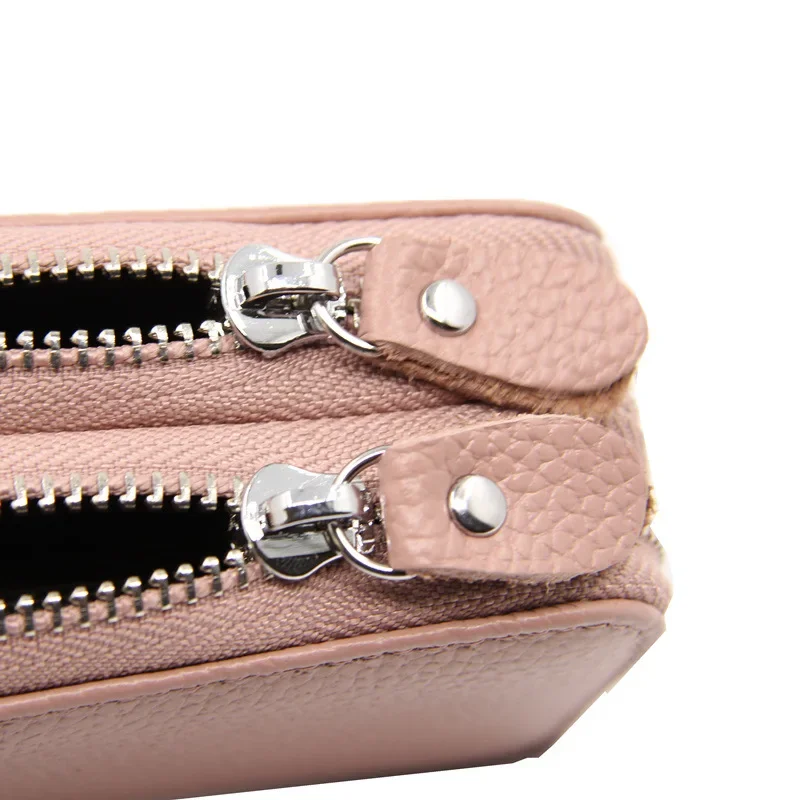 The First Layer of Cowhide Double Zipper Business Card Bag RFID Anti-theft Accordion Leather Multi-card Card Holder